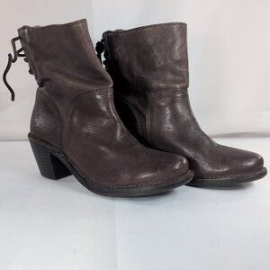 Frye Carmen 76330 Women's US 6.5 Short Brown Leather Boots Booties Back Lace 2"